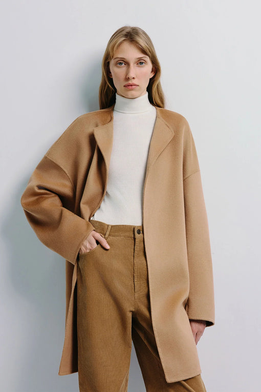 Elide Handmade Coat | Camel Wool Cashmere Silk Blend