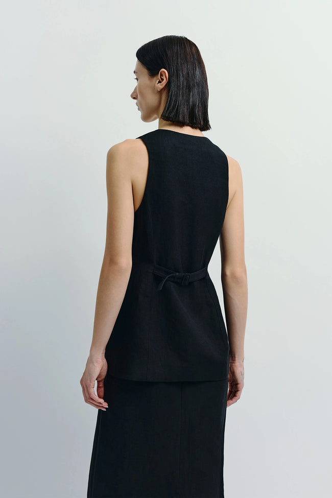 Black Adan Linen Vest, Rue Sophie, lightweight, tailored fit