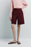 Maroon Lonan Linen Bermuda Shorts. Versatile linen-blend shorts, perfect for warmer weather.