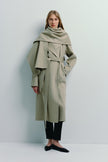 Beige wool-cashmere coat with detachable scarf, oversized fit, fall/winter outerwear