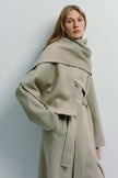 Beige wool-cashmere Grand Scarf Coat with detachable scarf, oversized fit