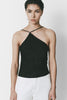 Black Yvoire Top with Halter Neck, Satin-like Texture