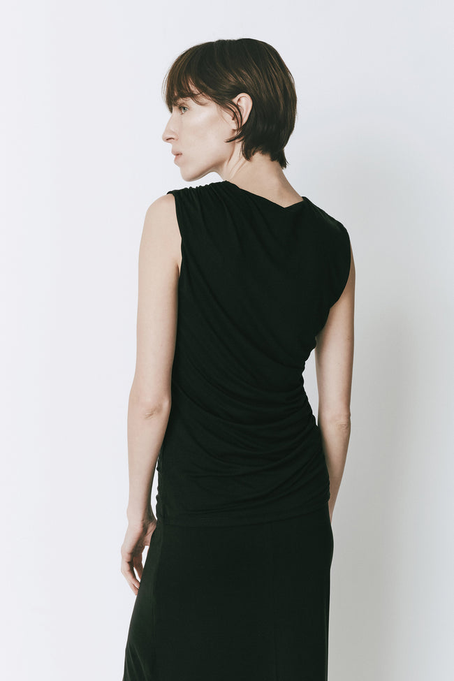 Black Alizé Modal Knit Top featuring side-ruched design by Rue Sophie