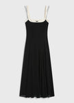 Ambroise Cami Dress black viscose midi dress with white straps and neckline, perfect for events.