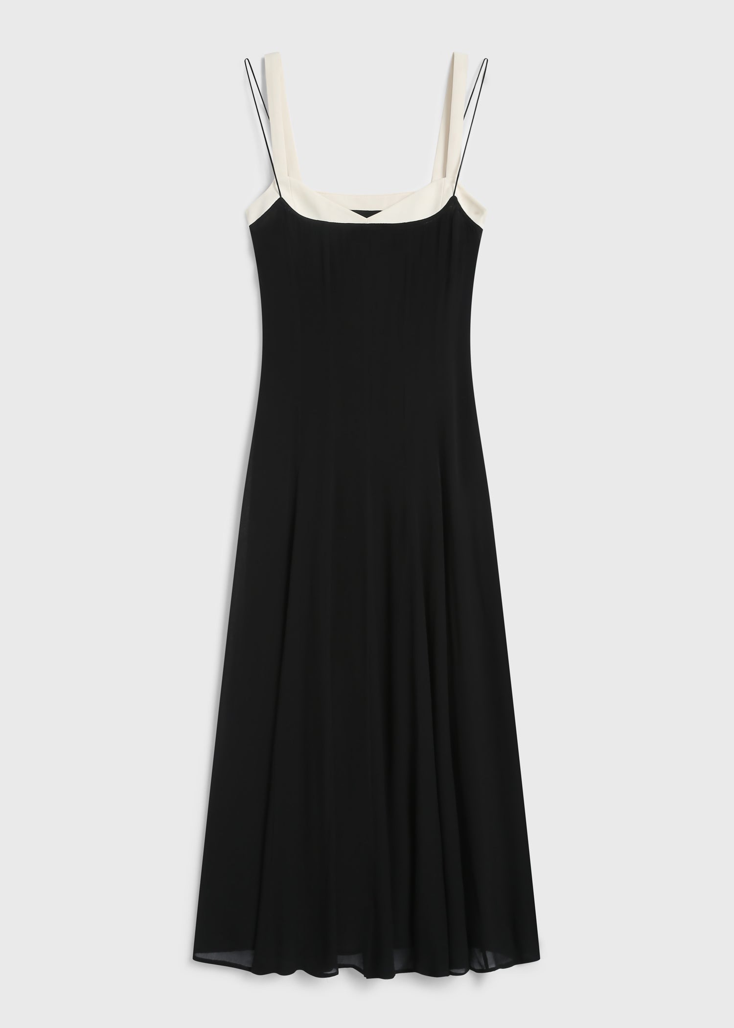 Ambroise Cami Dress black viscose midi dress with white straps and neckline, perfect for events.