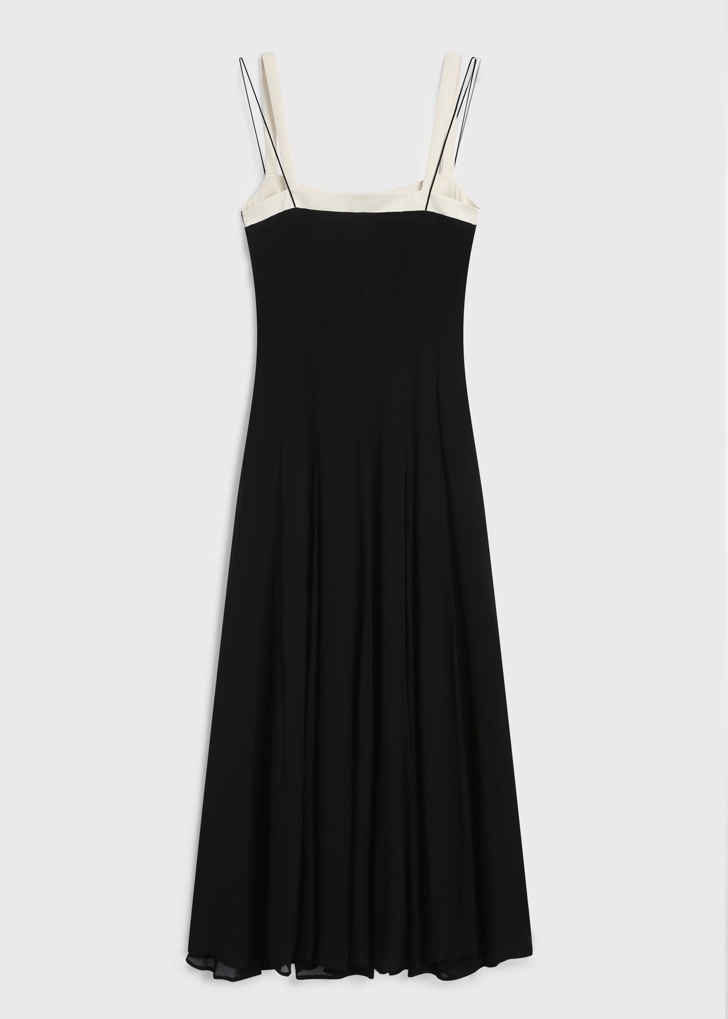 Ambroise Cami Dress in black viscose with ivory straps. Perfect for elegant events and day to night wear.