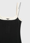 Ambroise Cami Dress in black viscose with ivory straps and neckline, elegant midi dress.