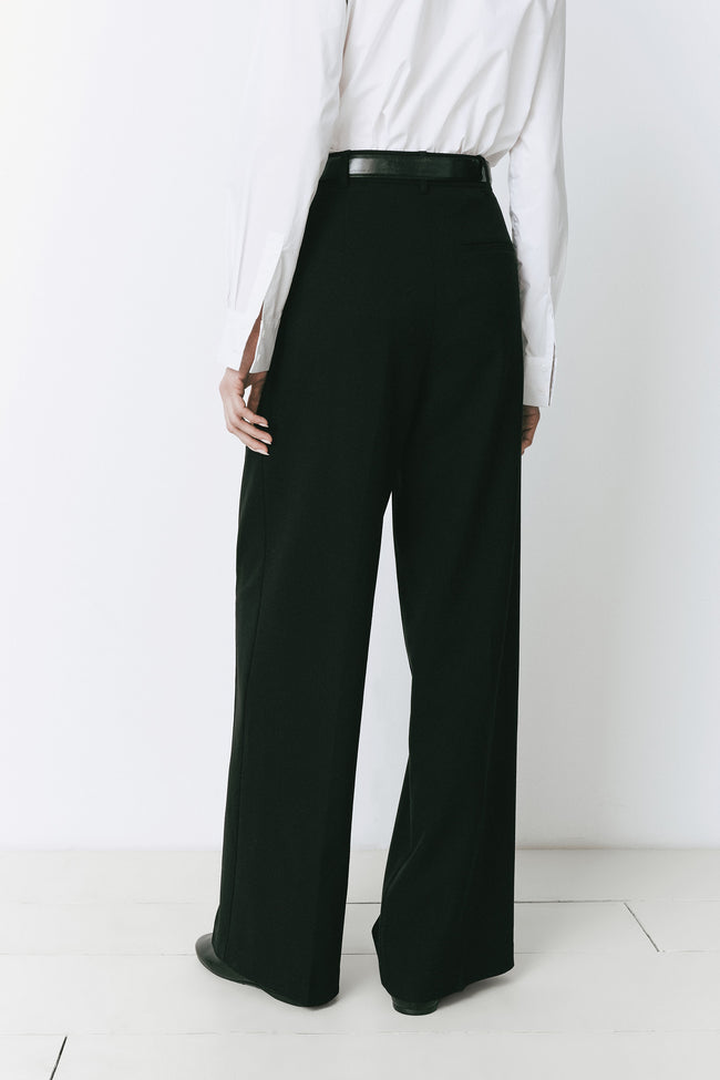 André Wide Leg Pant in black wool blend, tailored fit, perfect for work or evening wear.