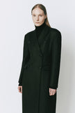Black Bastille Double Breasted Coat, wool-polyester blend, structured silhouette for a modern, layering look