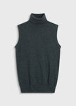 Denis S/L Turtleneck Knit Top in forest green, wool-cashmere blend. Slim fit sleeveless turtleneck sweater.