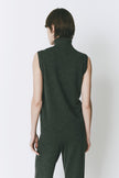Denis S/L Topaz Turtleneck Knit Top in forest green, wool-cashmere blend, slim fit, sleeveless and paired with pants