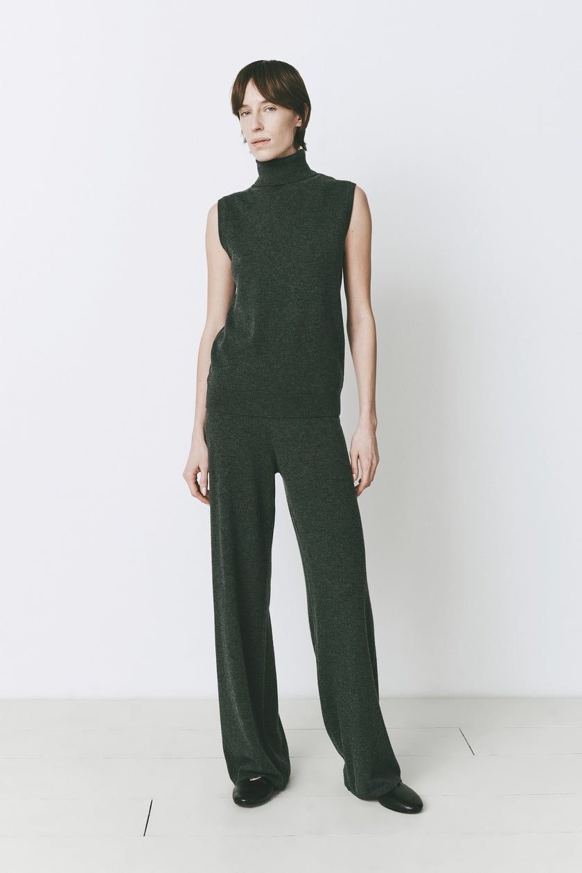 Denis Wide Leg Sweater Pant in wool-cashmere, featuring a sleeveless turtleneck and relaxed fit.
