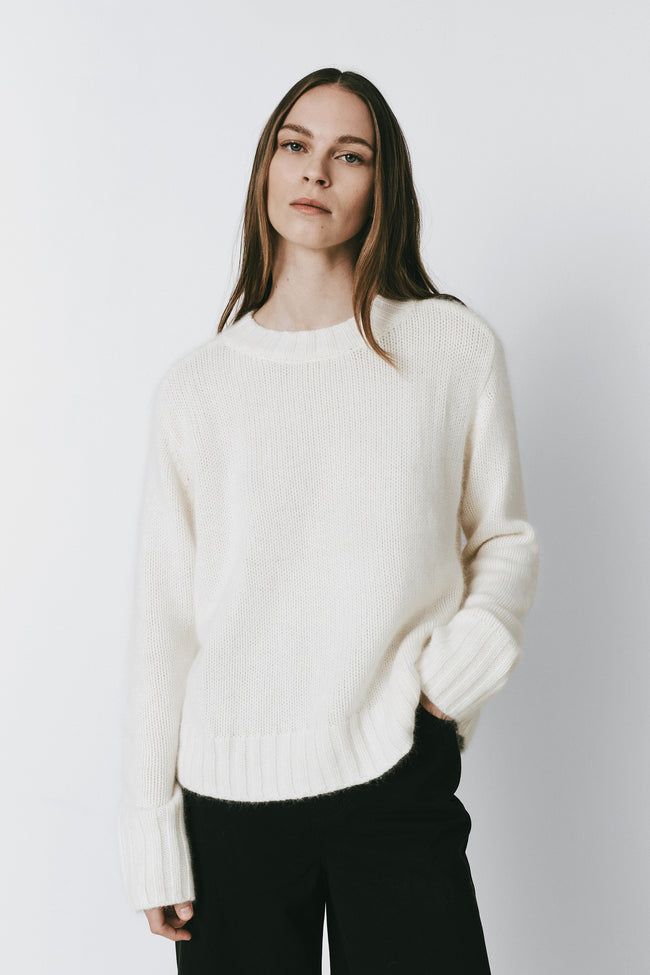 Estelle Wool Blend Sweater, cream crewneck sweater for women, elegant and versatile fit
