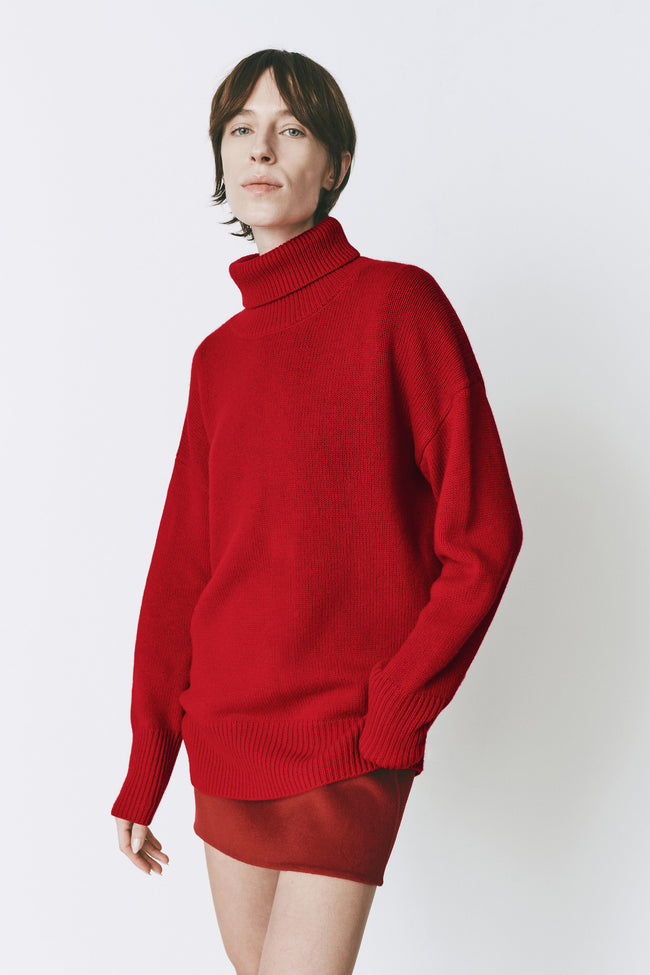 Rouge red wool-cashmere blend turtleneck sweater from Ruesophie, perfect for fall and winter
