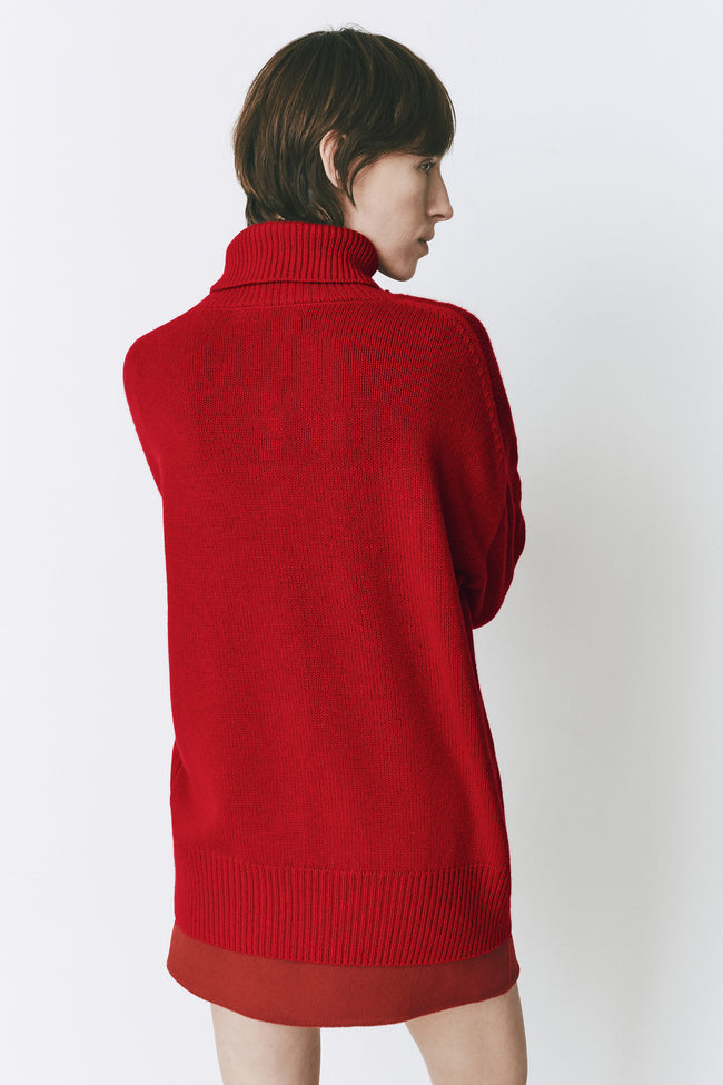Rouge red wool-cashmere blend turtleneck sweater from Ruesophie, perfect for fall and winter, minimalist design