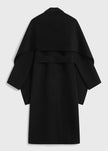 Black Grand Scarf Coat back view, oversized wool-cashmere outerwear with detachable scarf detail