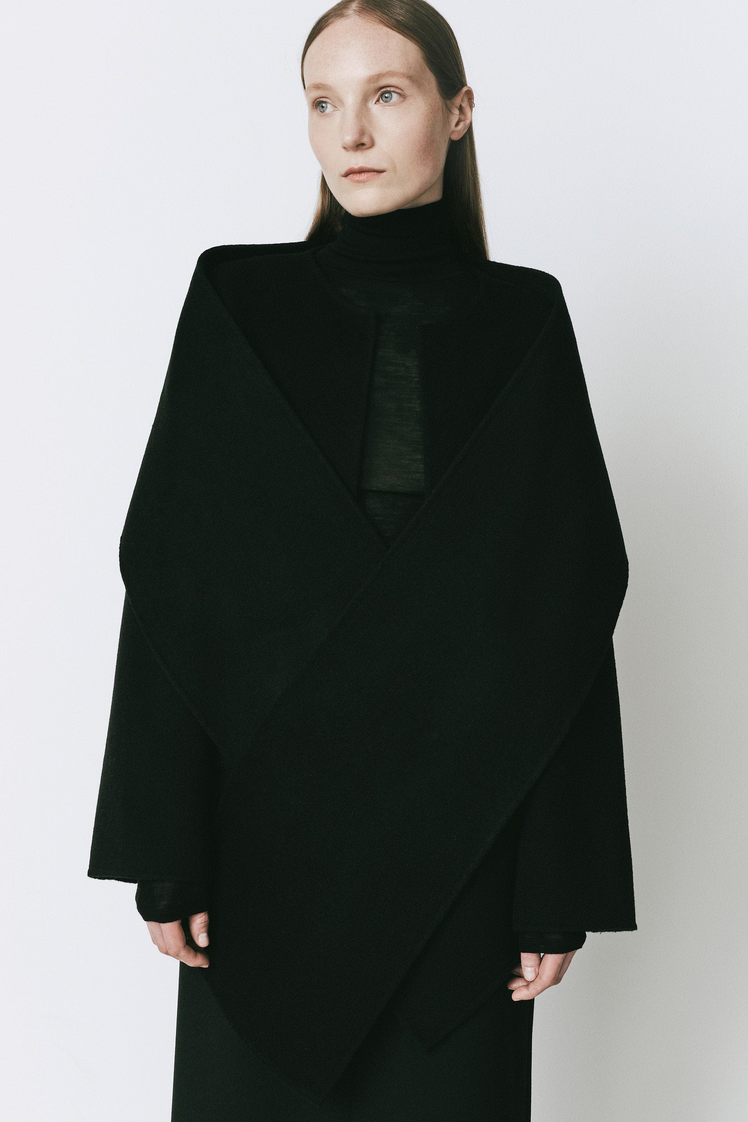 Rue Sophie Jardin black wool cashmere blend jacket with detachable scarf detail