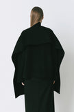 Rue Sophie Jardin black wool cashmere jacket, detachable scarf detail, woman from the back.
