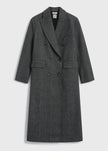 Léonard Herringbone Coat in dark grey wool, double-breasted with oversized lapel - Rue Sophie