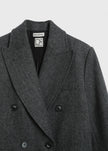 Léonard Herringbone Coat in charcoal wool by Rue Sophie, double-breasted with oversized lapel, fall fashion.