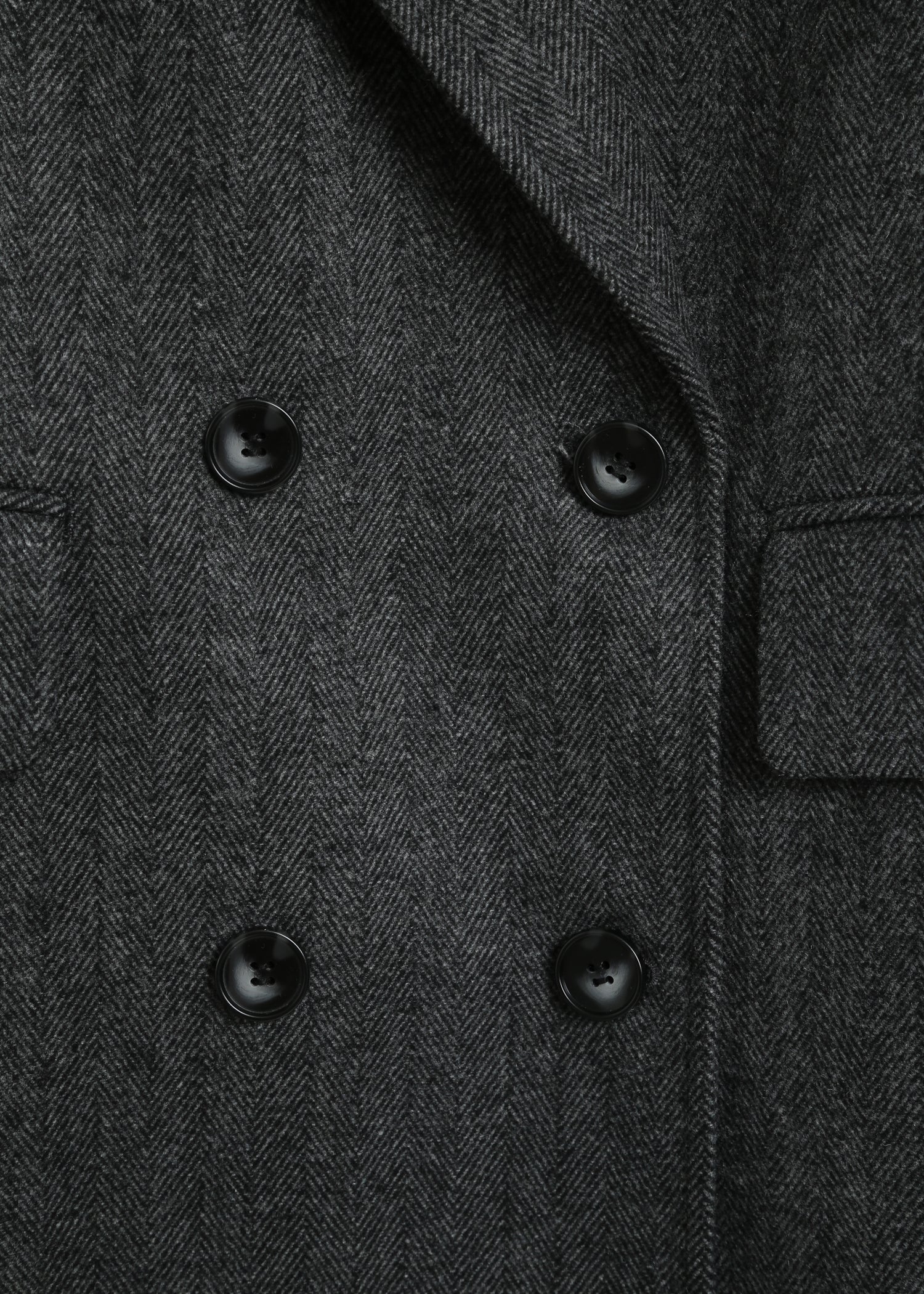 Ruesophie Léonard Herringbone Coat detail: charcoal wool double-breasted coat