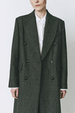 Léonard Herringbone Coat in Cinder Wool, double-breasted with oversized lapel