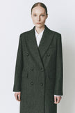 Léonard Herringbone Coat in cinder wool. Double-breasted fit and oversized lapel.