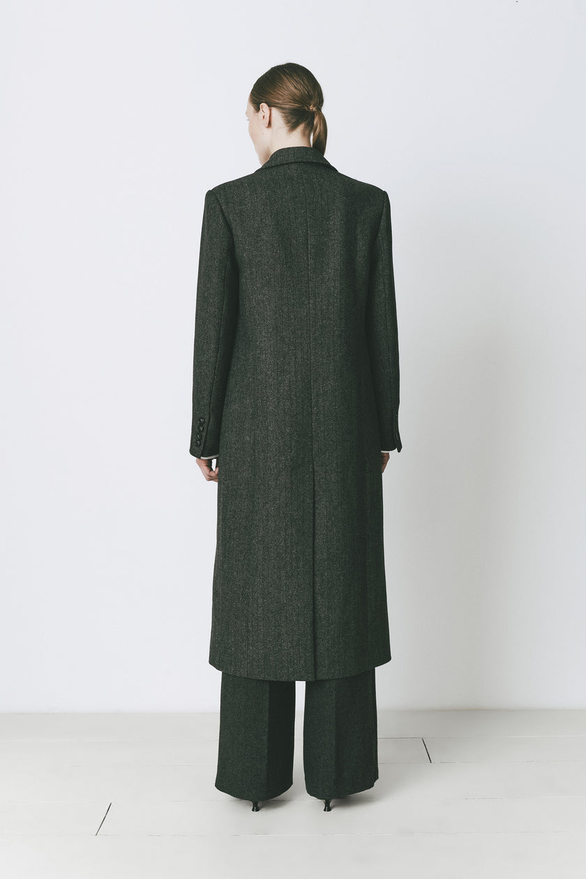 Léonard Herringbone Coat in Cinder Wool, double-breasted fit, fall fashion