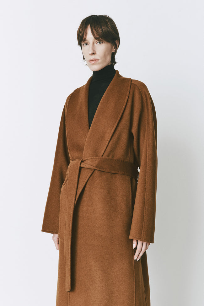 Ruesophie Tobacco Wool-Cashmere Manteaux Robe Coat, Oversized Fit for Women