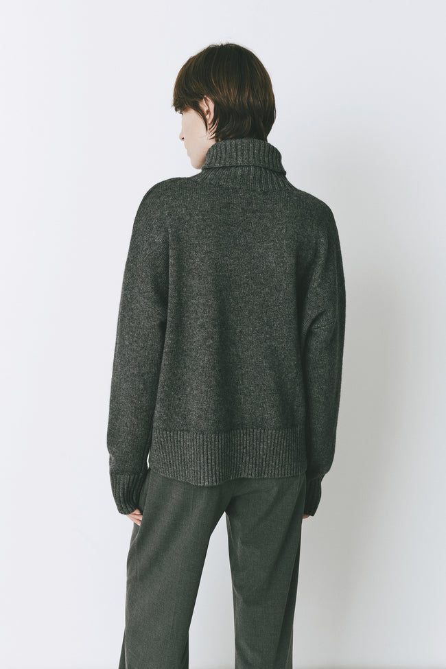 Marne Boxy Turtleneck Sweater in dark grey wool-cashmere blend, oversized fit for refined warmth