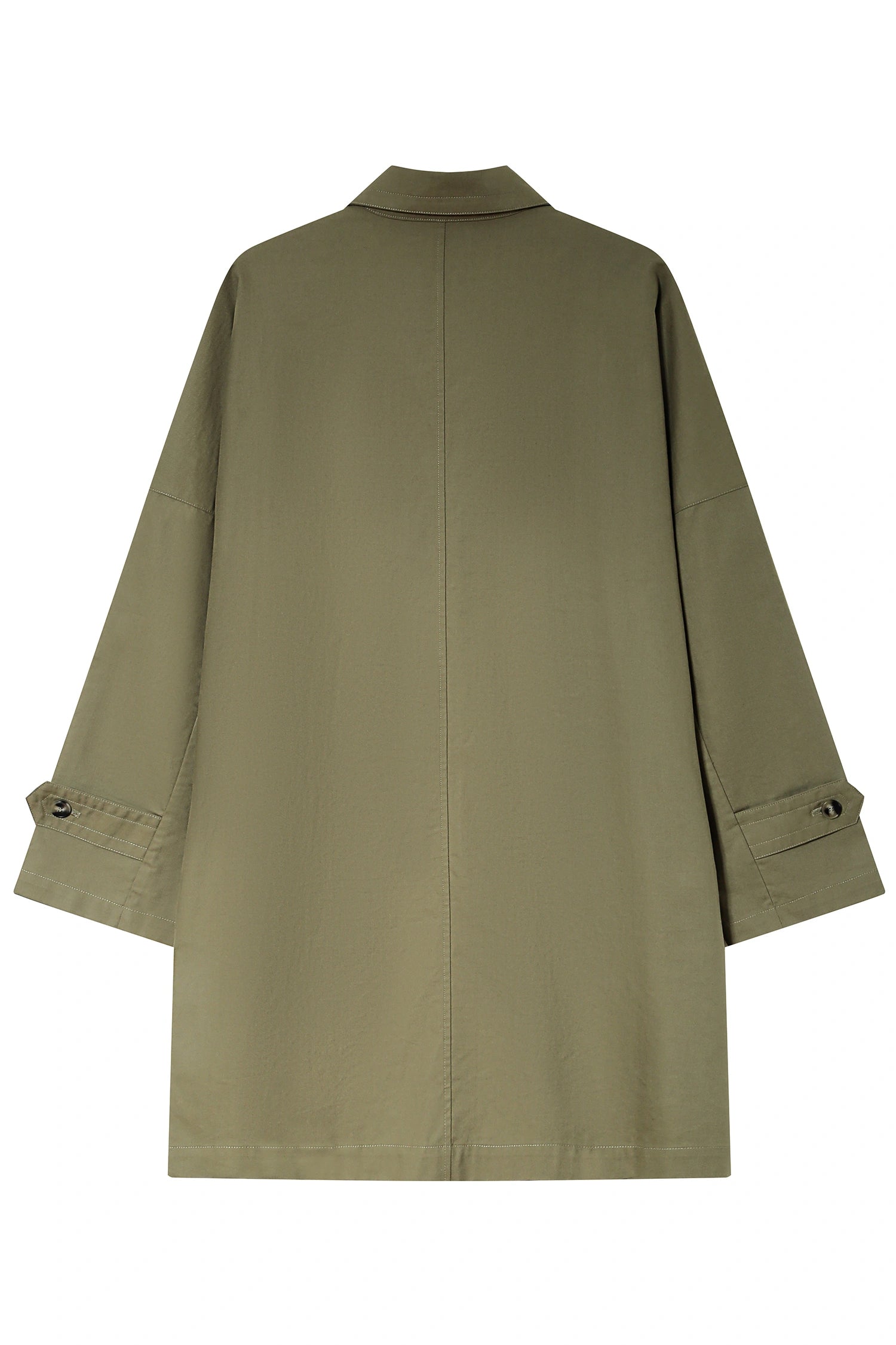 Provenance Oversized Jacket in Mosswood back view, unlined midi coat