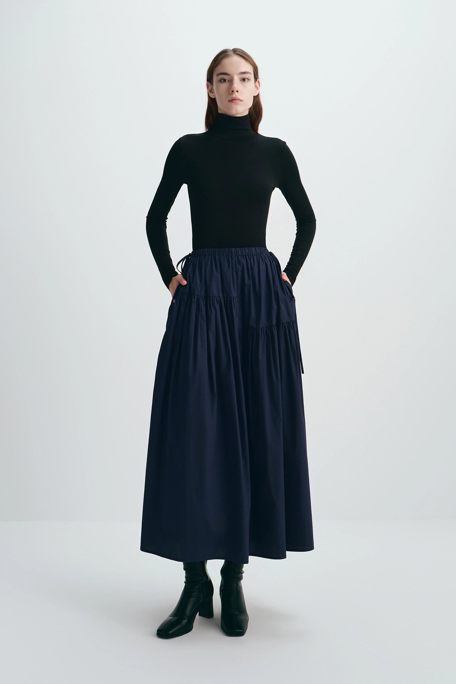 Navy Etoile Voluminous Skirt | Sustainable Cotton Midi