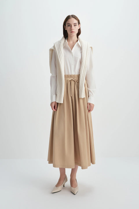Panier Drawstring Waist Pleated Skirt Khaki