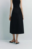 Rue Sophie Orléans Pocket Pleat Skirt, Black A-line midi skirt, structured poplin