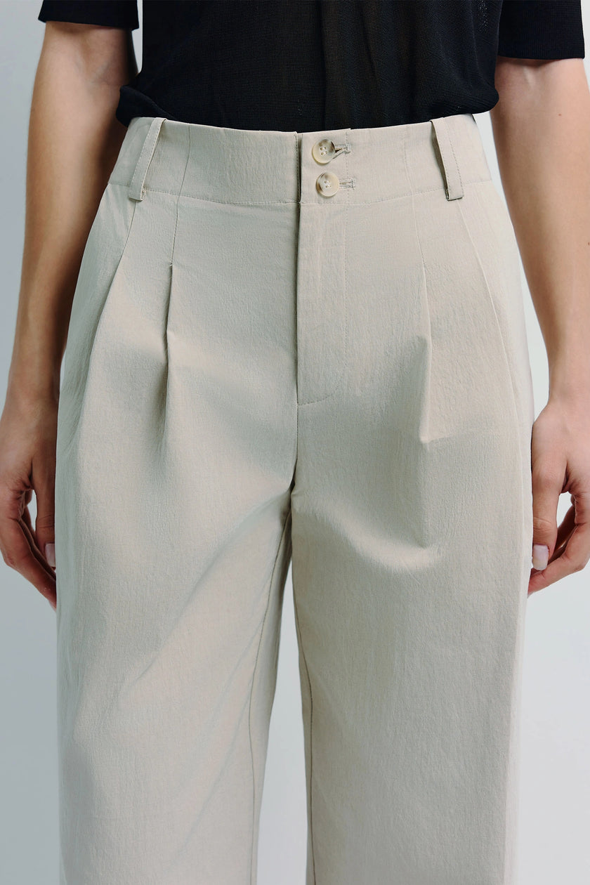 Vélo Crinkled Cotton Wide Leg Pant in light beige with a pleated front, relaxed fit and modern drape.