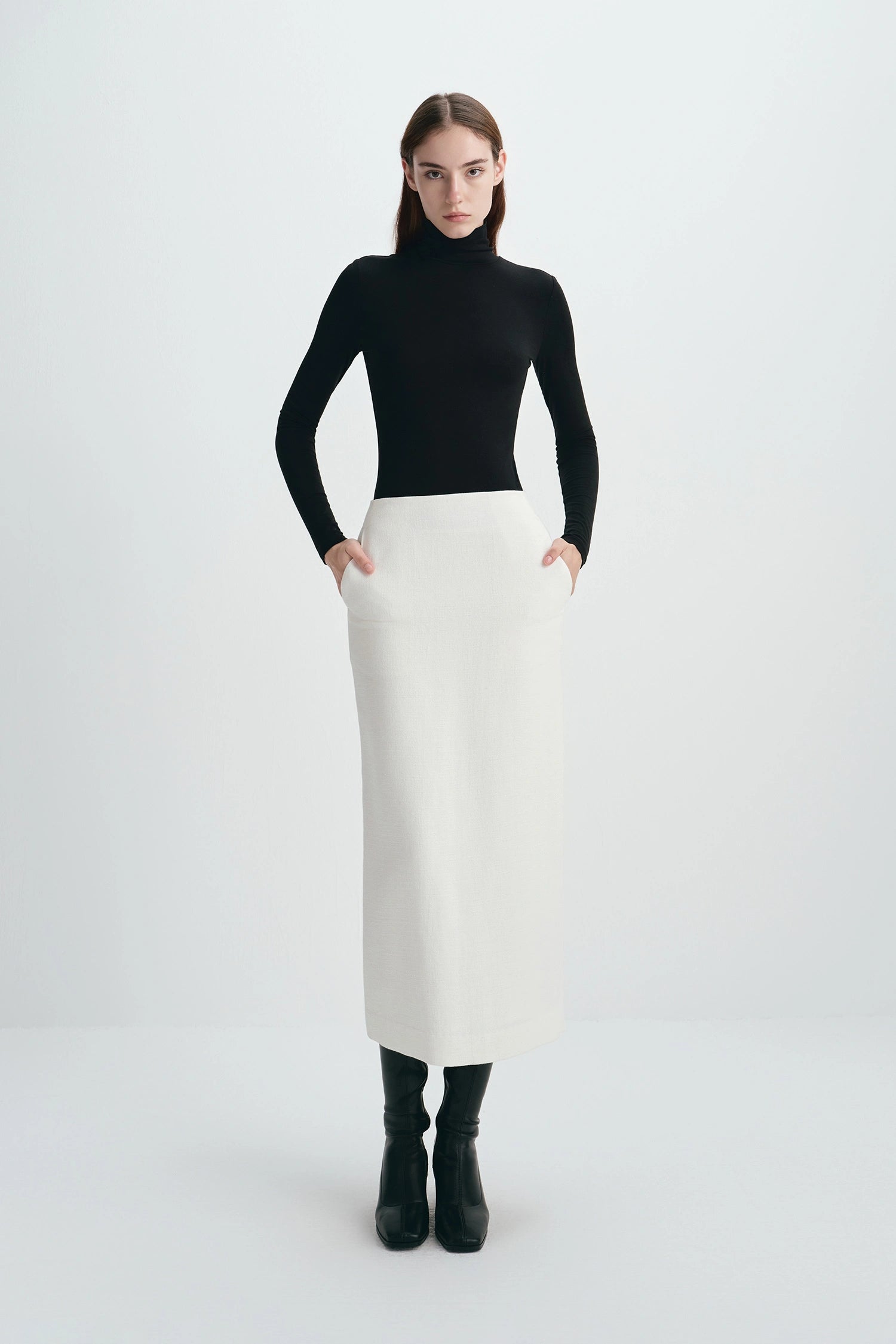 Juste Pencil Skirt | Cream Linen-Blend Midi
