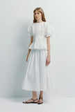 White cotton Piquenique Pintuck Shirt and skirt set, pintuck details, tailored fit, modern look.
