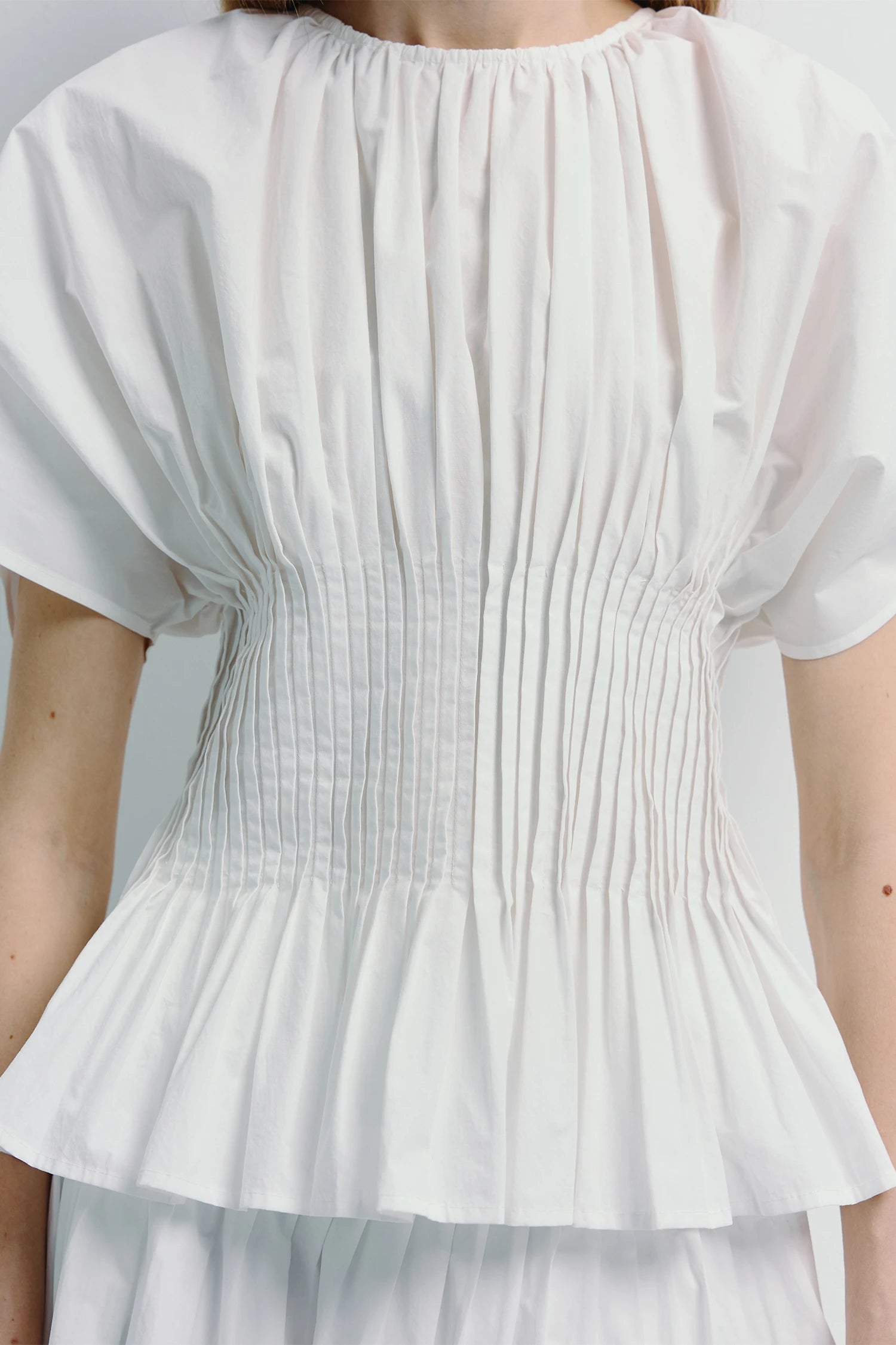 White cotton Piquenique Pintuck Shirt with pintuck details, tailored fit, light luxury aesthetic