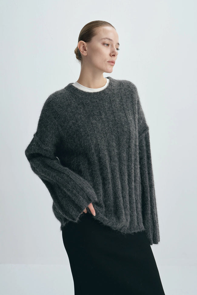 Vendome Wide Rib Boxy Sweater Cinder