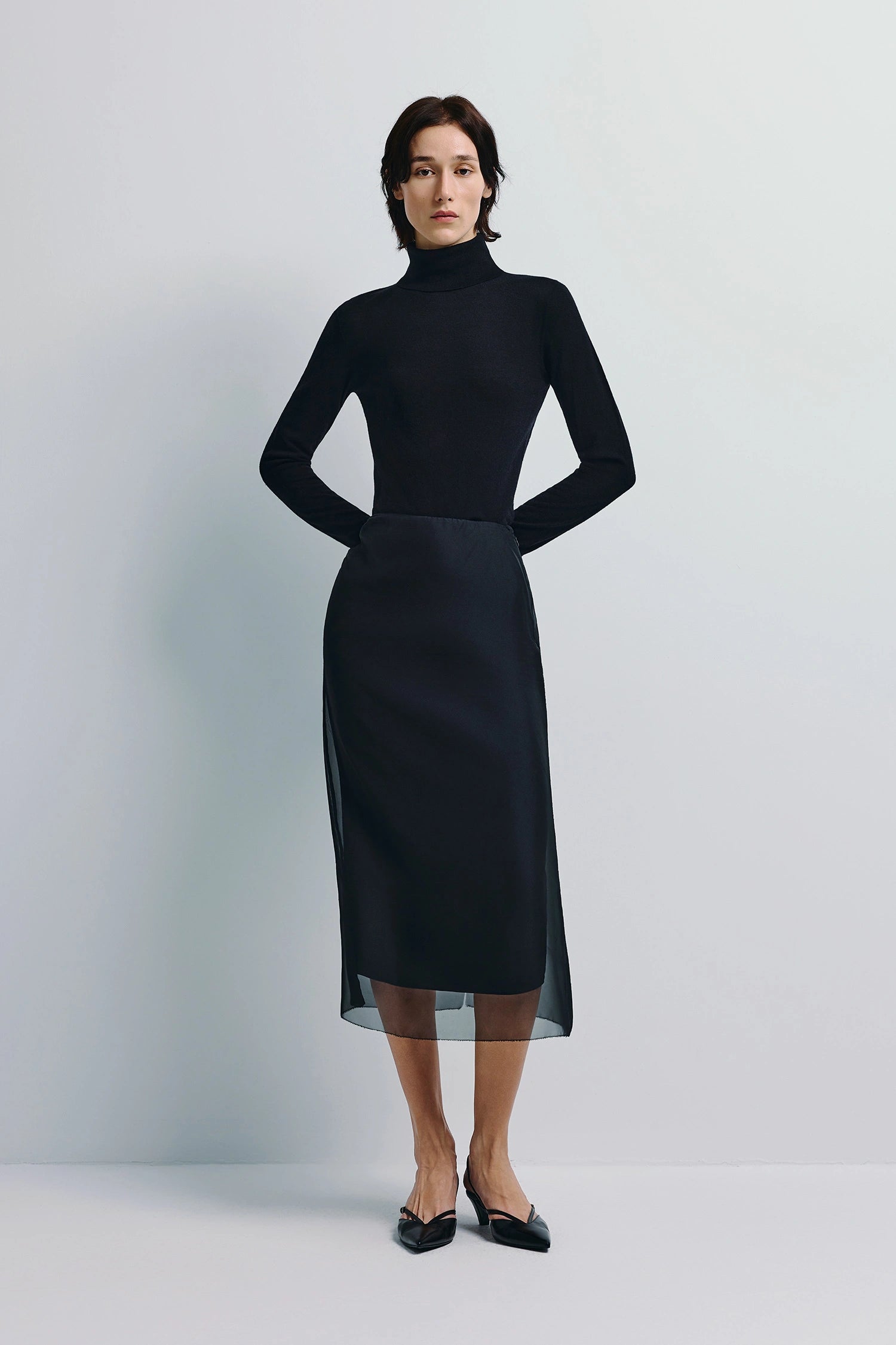 Black Organza Midi Skirt | Sheer Layered Volume Black Organza Midi Skirt | Sheer Layered Volume