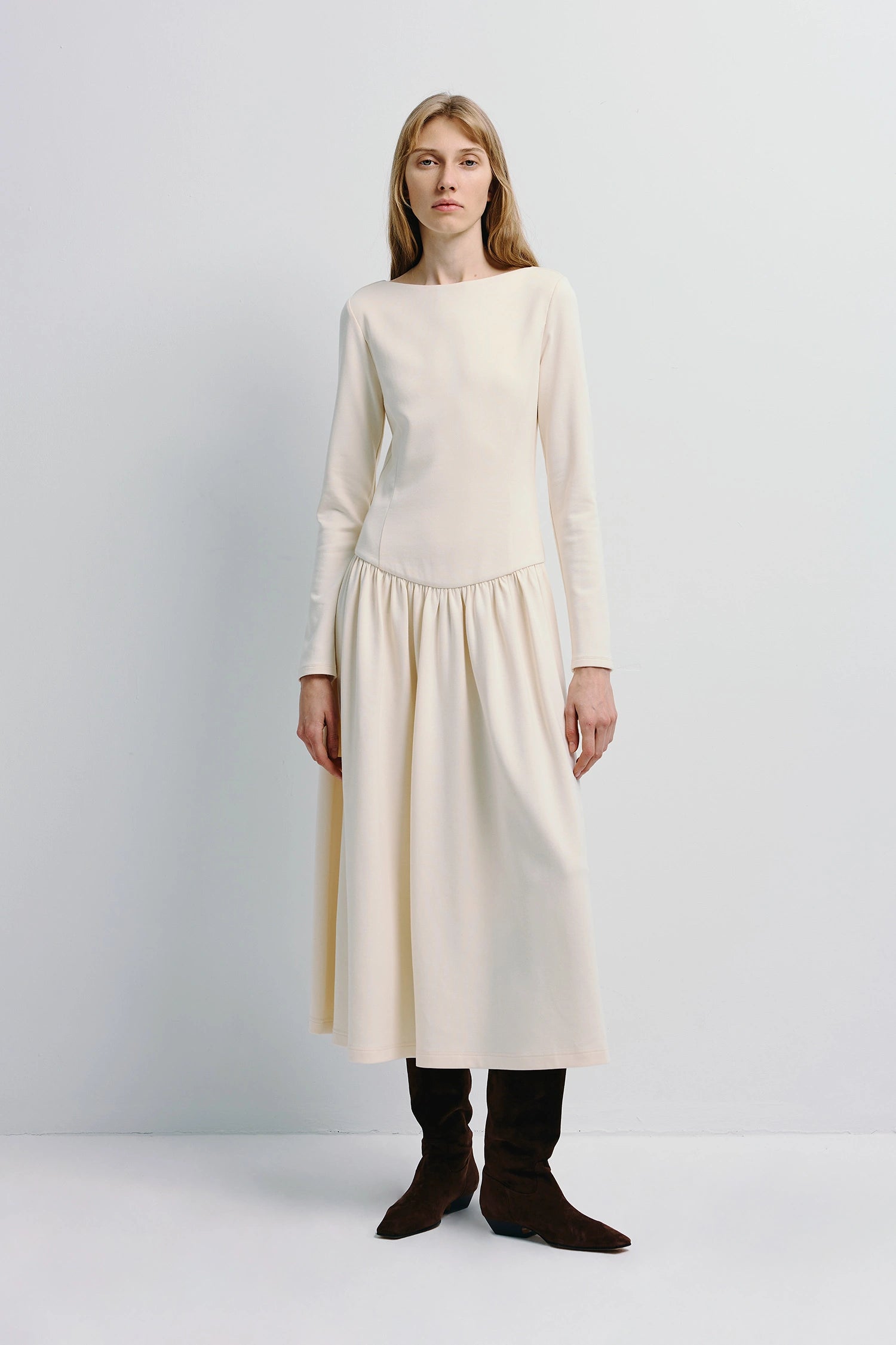 chinese dress ladies Cream Boucle Long Sleeve Chiffon Midi Dress – self-portrait-US main image 1