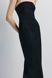 Black Webster Tube Dress. Strapless midi dress, wool blend, sculpted silhouette, tailored fit, modern design