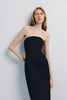 Webster Tube Dress in Black. Strapless midi dress with tailored fit and streamlined form.