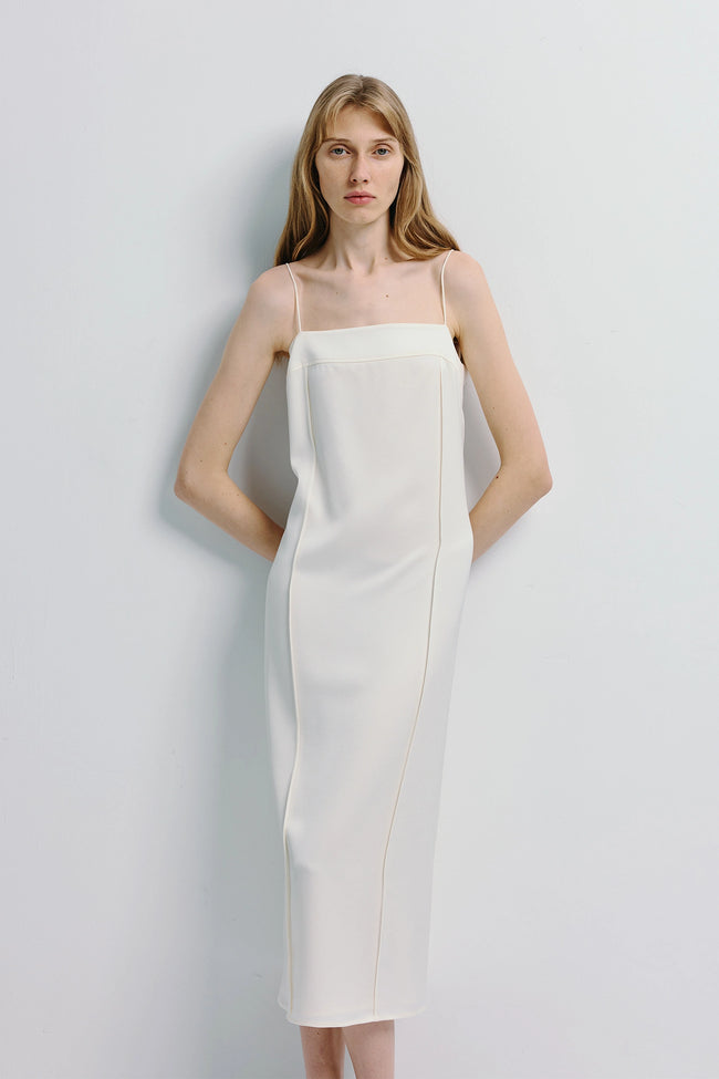 Devra Satin Midi Dress Creme