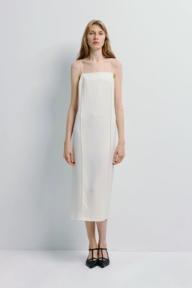 Devra Satin Midi Dress Creme