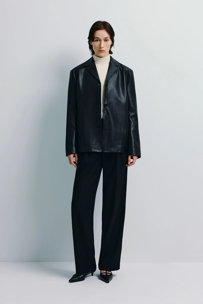 Darton Leather Single-Breasted Jacket Black