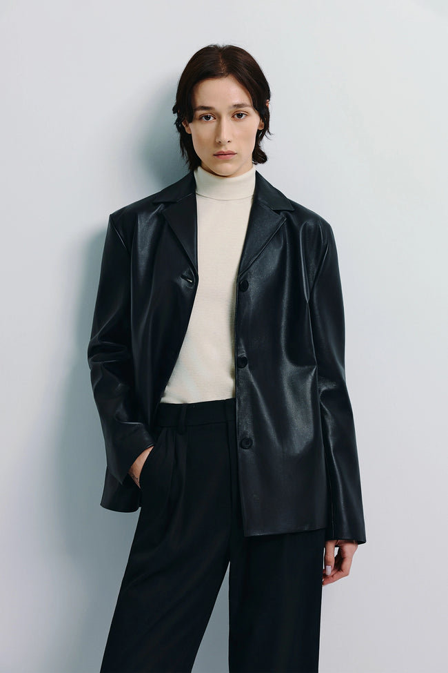 Darton Leather Single-Breasted Jacket Black