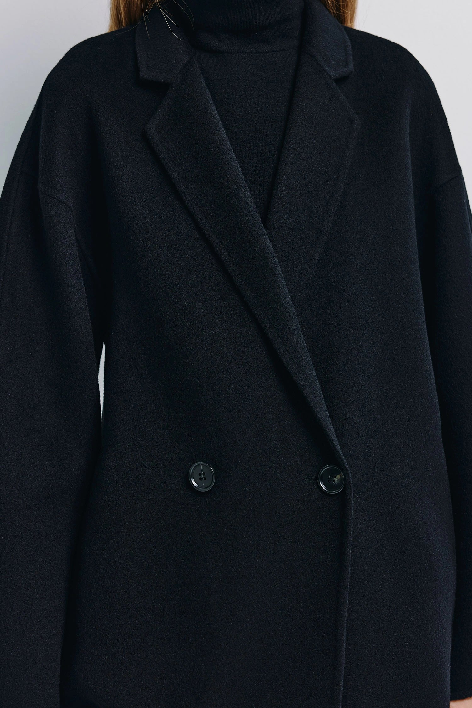 Basile Handmade Coat - Black double-breasted wool-cashmere coat