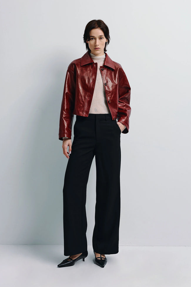 Tonni Cropped Leather Jacket Cherry