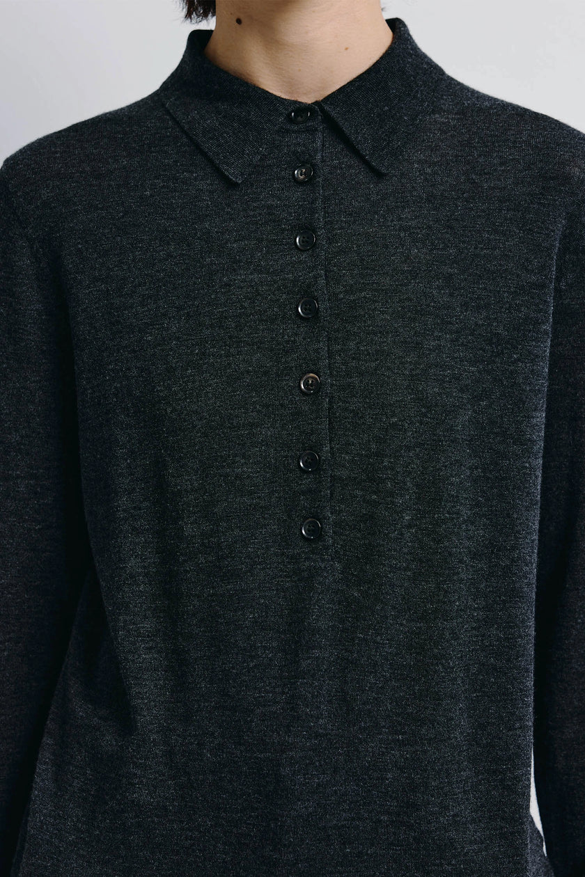 Verna Collared Button Up Sweater Charcoal